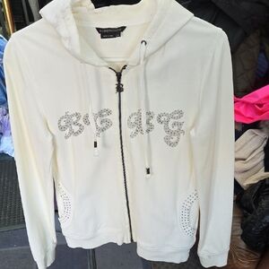 BCBGMaxAzria Ivory Rhinestone Zip Hoodie